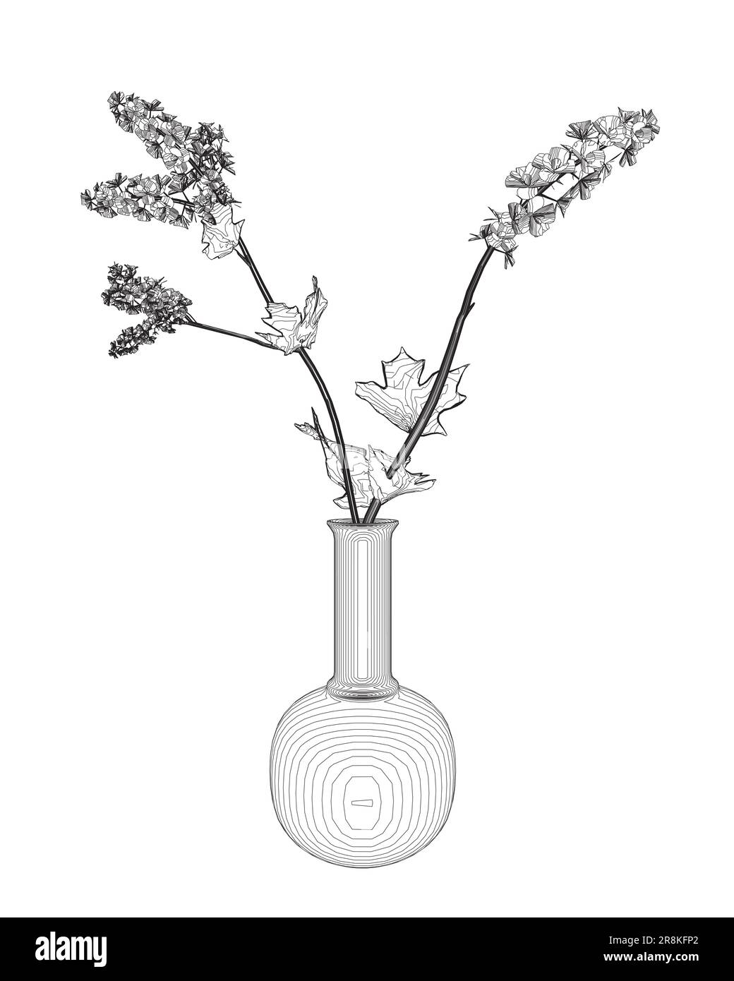 Contour des fleurs dessin de ligne d'art vectoriel dans un vase pour la décoration. Bouquets de fleurs en vase, illustration vectorielle. Illustration de Vecteur