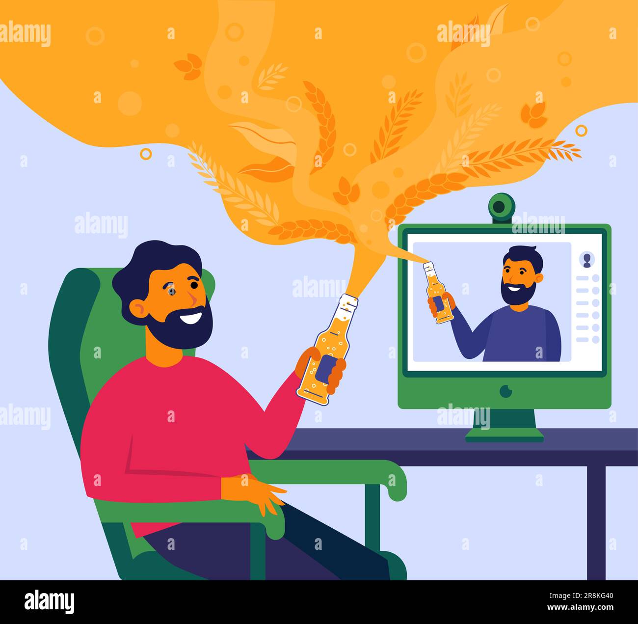 Homme buvant de la bière en ligne avec son ami Illustration de Vecteur
