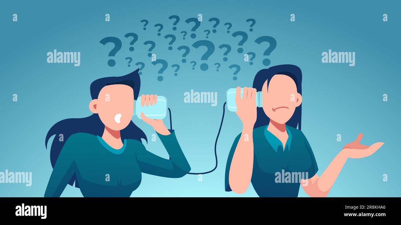 Vecteur de deux femmes ont une communication difficile et de multiples questions Illustration de Vecteur