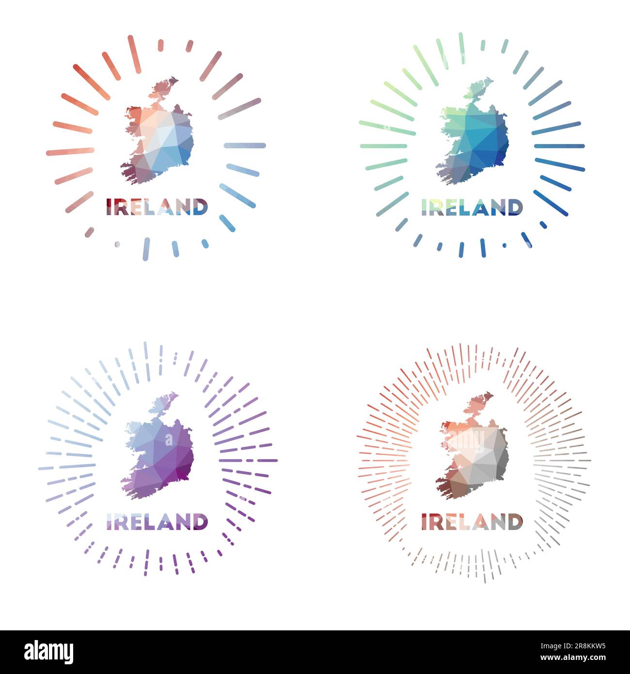 Ireland Low Poly Sunburst Set. Logo du pays dans un style polygonal géométrique. Illustration vectorielle. Illustration de Vecteur