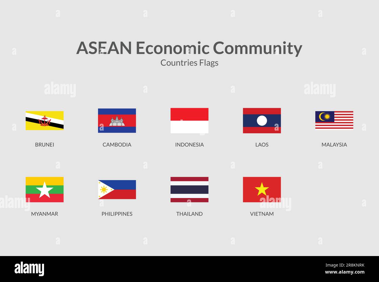 Association des nations de l'Asie du Sud-est - ASEAN - icône de drapeau rectangulaire Illustration de Vecteur