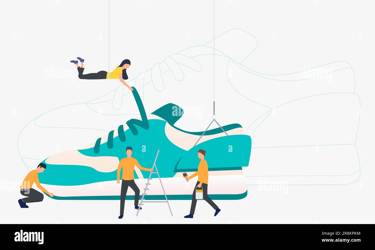Les concepteurs de chaussures de sport travaillent sur de nouvelles baskets Illustration de Vecteur