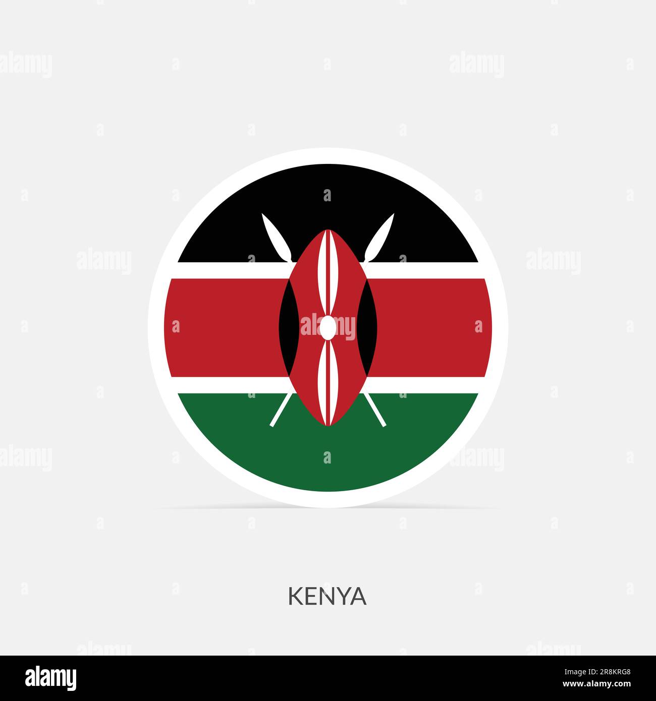 Icône de drapeau rond du Kenya avec ombre. Illustration de Vecteur