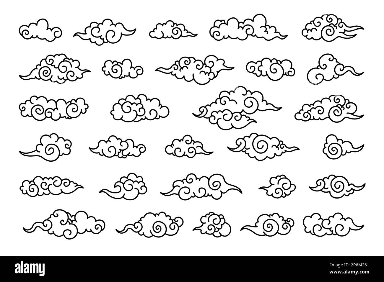 Ensemble de formes de nuages de la ligne orientale Illustration de Vecteur