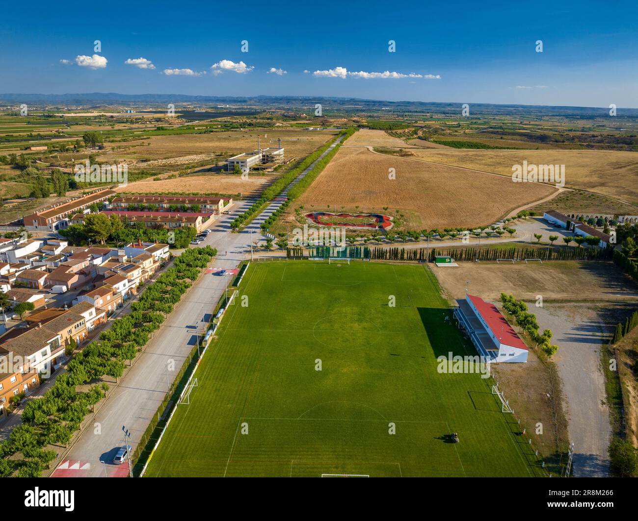 Vue aérienne du terrain de football de Miralcamp (Pla d'Urgell, Lleida,  Catalogne, Espagne) ESP: Vista aérea del campo de futbol de Miralcamp.  Lérida, Espagne Photo Stock - Alamy
