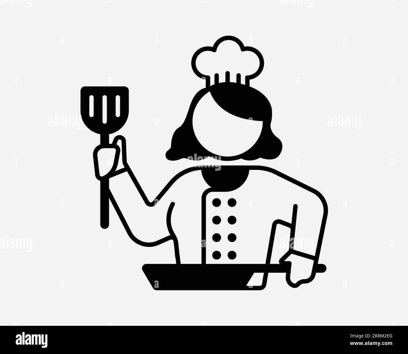 Icône Chef féminin. Lady Woman Girl Cook Kitchen Cartoon Character Restaurant. Signe blanc noir symbole Illustration graphique Clipart EPS Vector Illustration de Vecteur