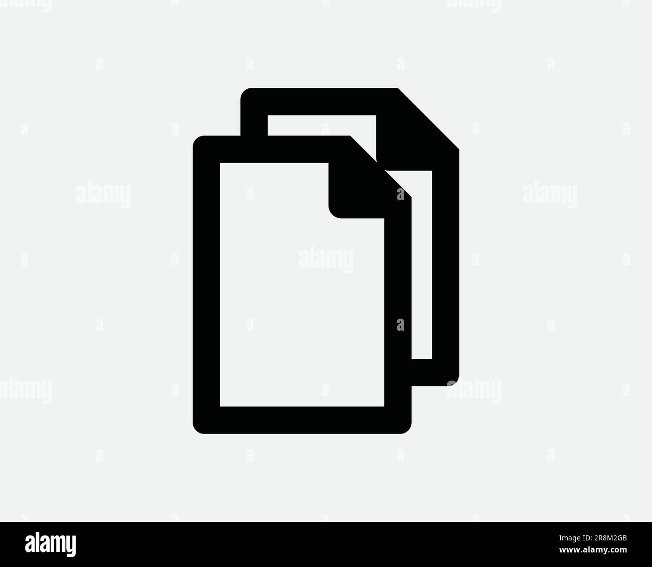Icône Copier le document. Fichier en double deux pages papier formulaire Note ordinateur. Signe blanc noir symbole Illustration graphique Clipart EPS Vector Illustration de Vecteur
