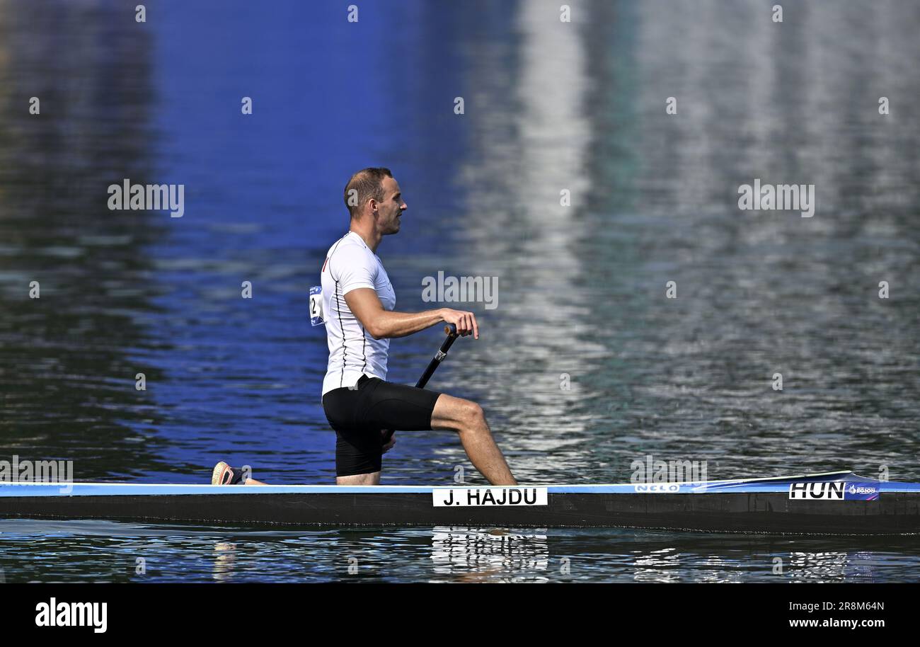 Cracovie, Pologne. 22nd juin 2023. Canot Sprint. Jeux européens de 2023. Voie navigable de Kryspinow. Cracovie. Jonatan Hajdu (HUN) dans le single mens Canoe 200m lors de l'événement de sprint de canoë aux Jeux européens de 2023, Cracovie, Pologne. Credit: Sport en images/Alamy Live News Banque D'Images