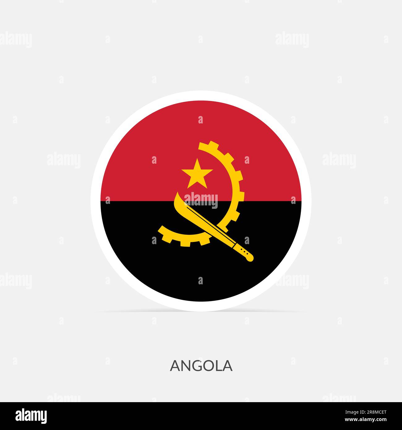 Icône de drapeau rond angolais avec ombre. Illustration de Vecteur