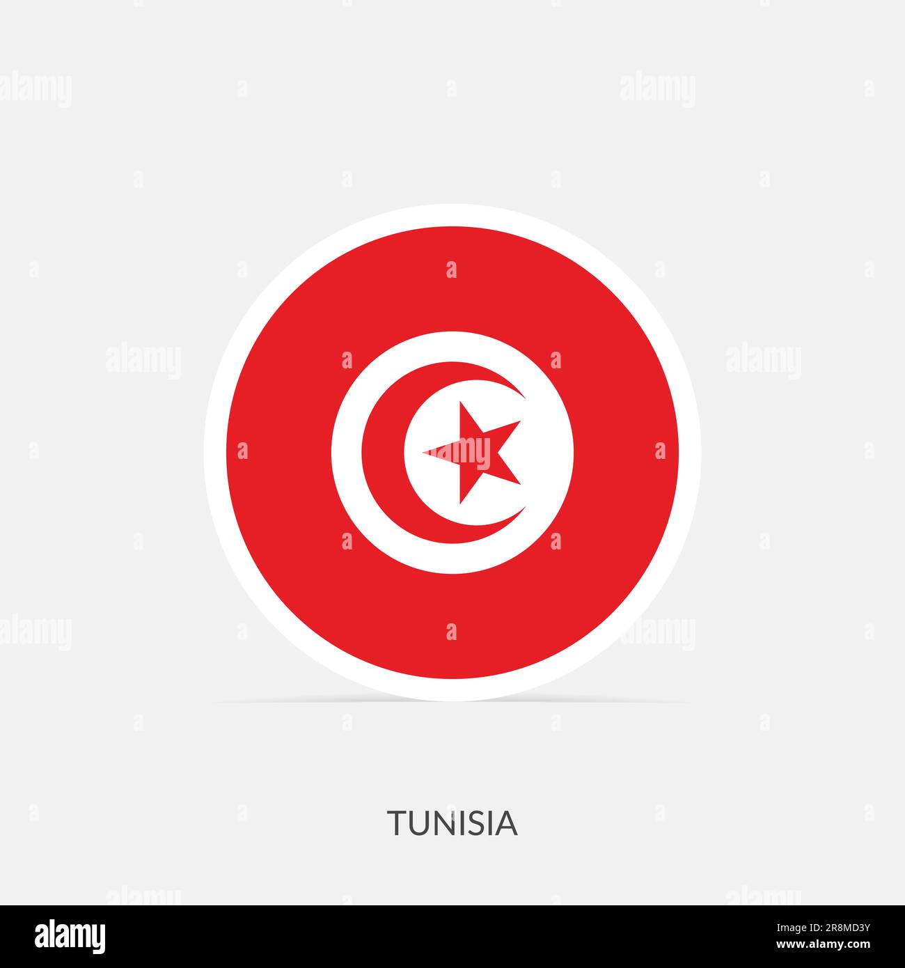 Drapeau rond tunisien avec ombre. Illustration de Vecteur
