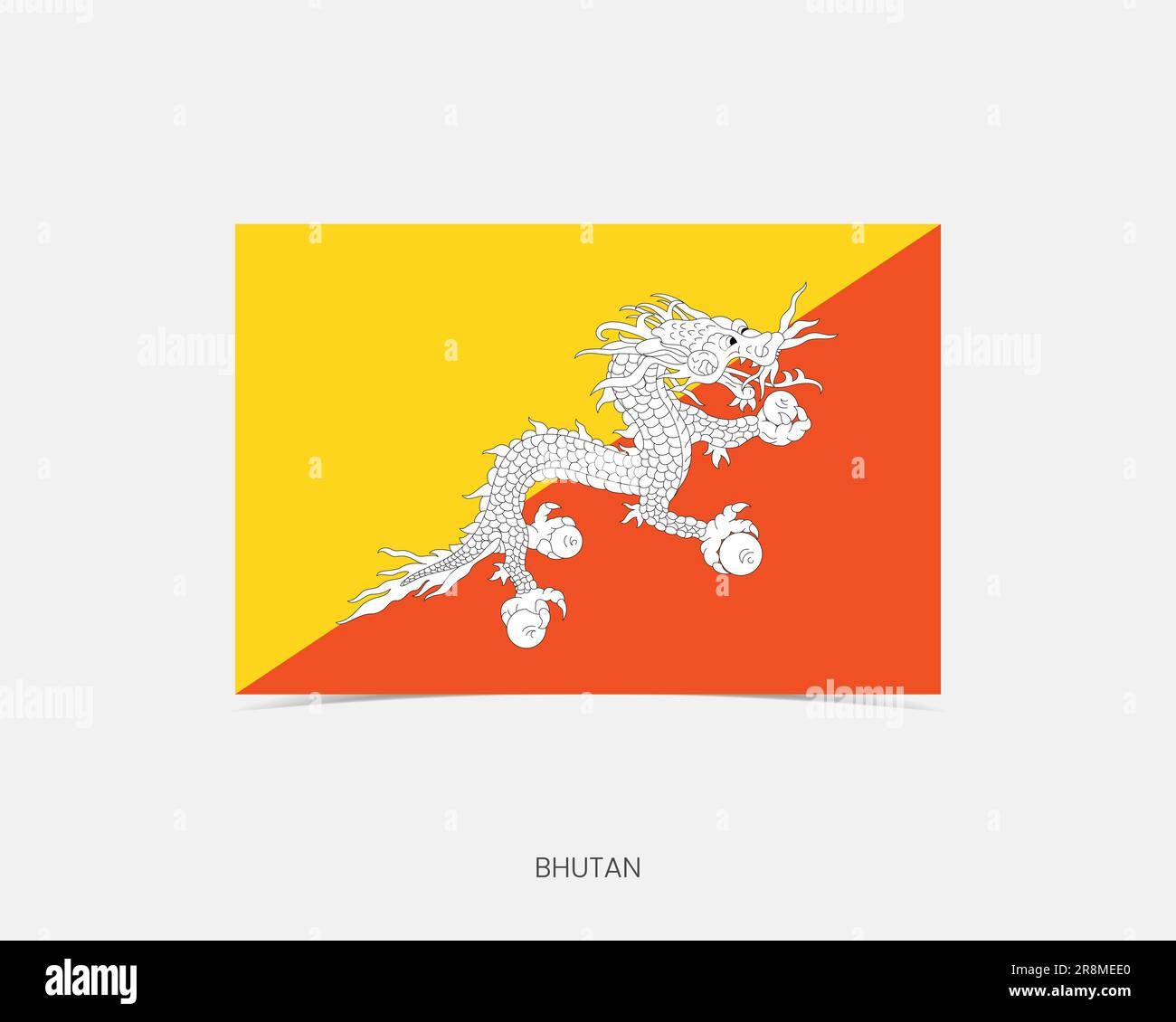 Icône drapeau rectangulaire Bhoutan avec ombre. Illustration de Vecteur