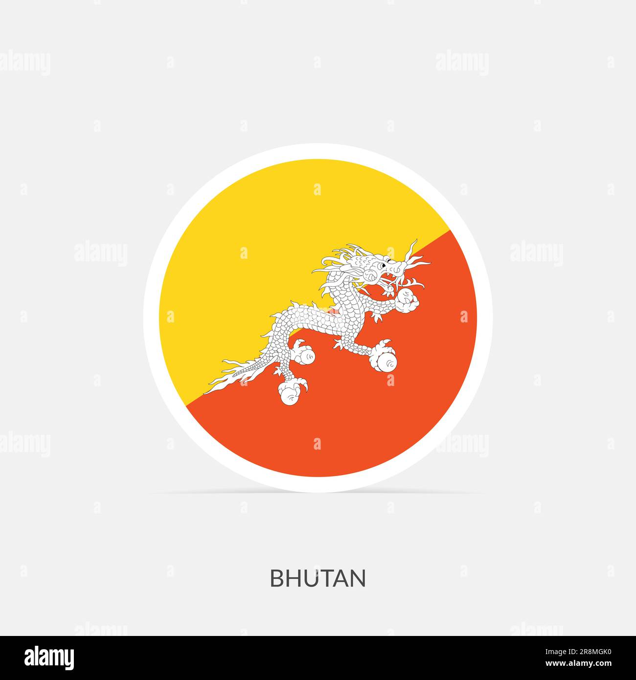 Icône drapeau rond du Bhoutan avec ombre. Illustration de Vecteur