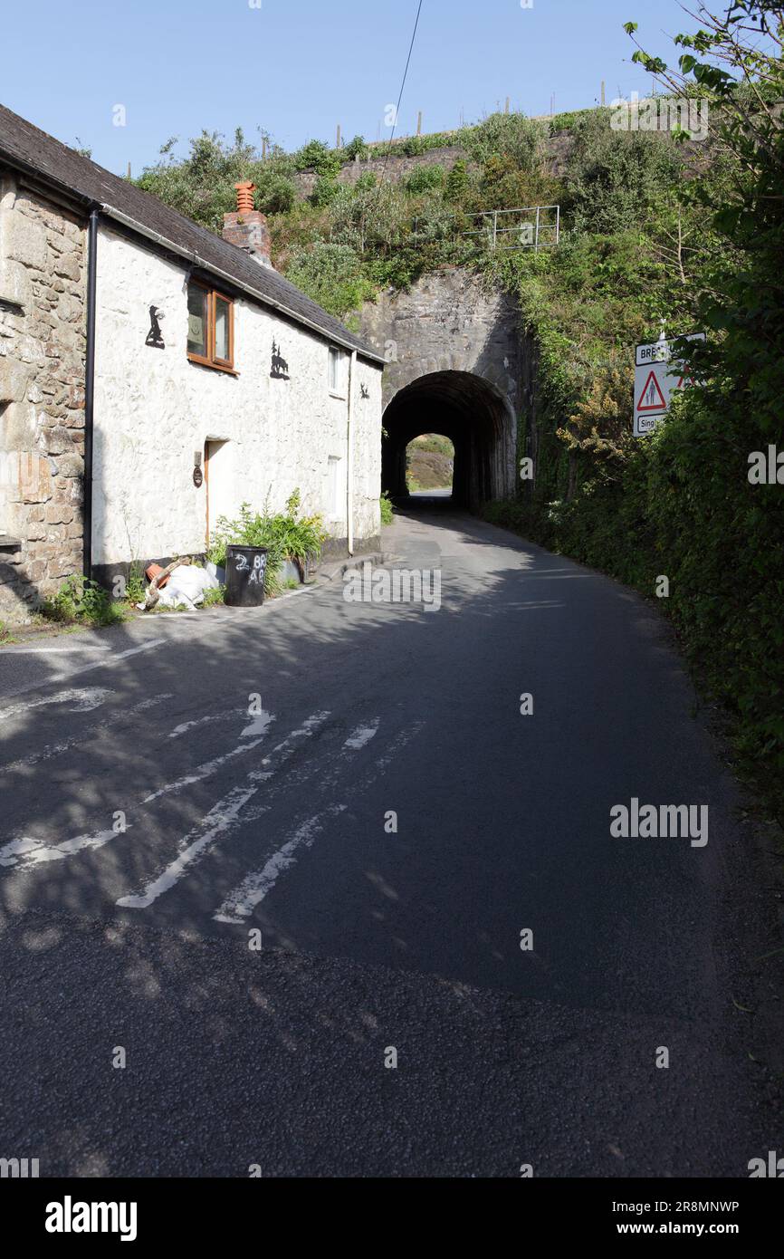 Un simple cottage Cornish, situé dans le charmant village de Brea, en Cornouailles, en Angleterre. L'accès à Brea est obtenu par le tunnel Brea vu ici. Banque D'Images