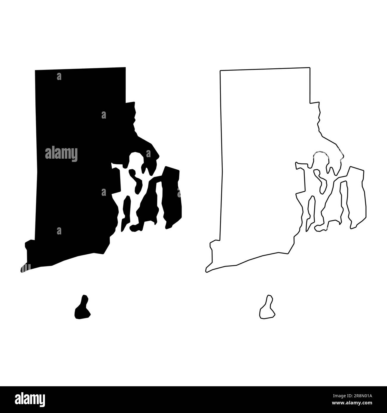 Ensemble de la carte de l'île du Rhode, etats-unis d'amérique. Illustration vectorielle de symbole de concept plat . Illustration de Vecteur