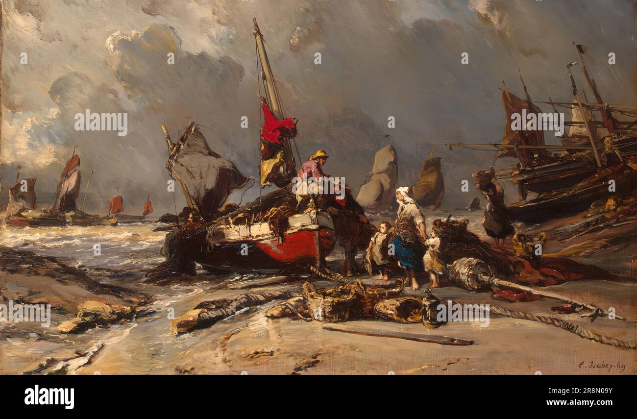 Après une tempête par Isabey, Louis Gabriel Eugène, 1869, 36,5x60 cm, huile sur toile, Musée de l'Ermitage, Saint-Pétersbourg, Russie. Banque D'Images