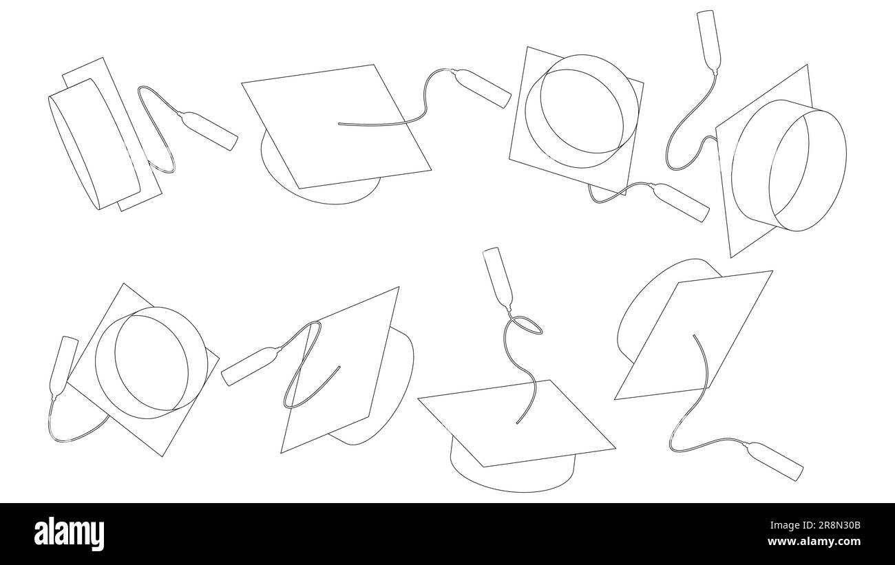 Ensemble de capuchons de graduation, icônes de carte de mortier. Illustration vectorielle des majuscules académiques. Icône de chapeau d'étudiant pour l'impression, le Web et l'application. Illustration de Vecteur