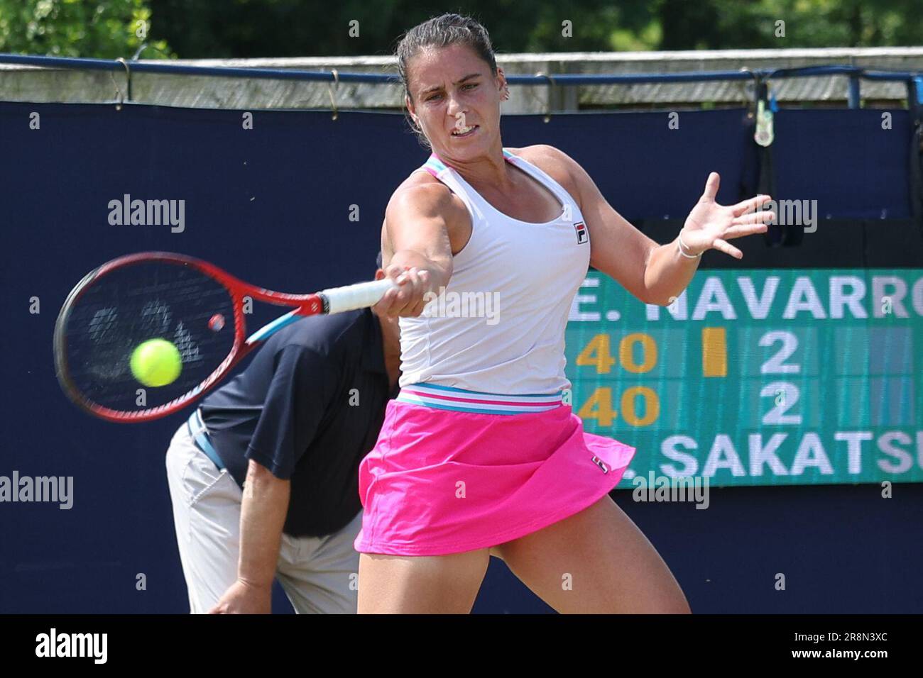 Ilkley Lawn tennis & squash Club, Stourton Road, Ilkley, West Yorkshire, 22nd juin 2023. Emma Navarro des Etats-Unis pendant le ITF World tennis Tour W100 Ilkley match contre Himeno Savatsume du Japon crédit: Touchlinepics/Alamy Live News Banque D'Images