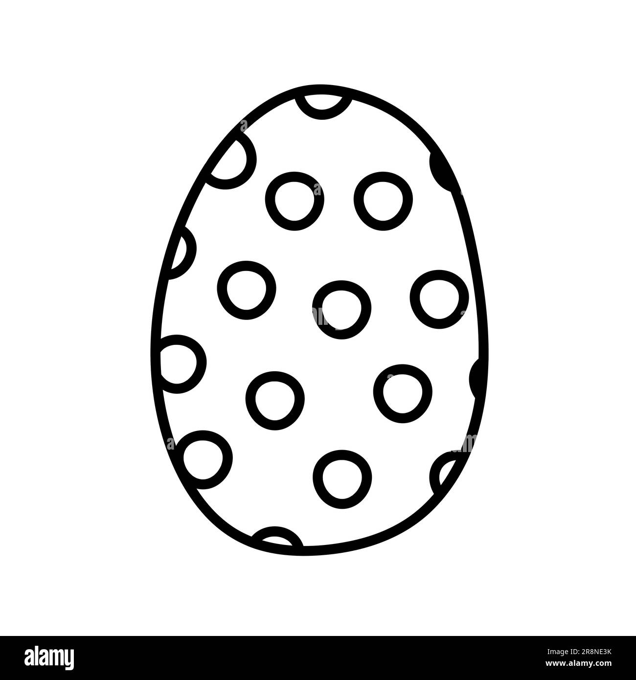 Un oeuf de pâques avec ornement noir de cercles, boules, points sur fond blanc. Symboles simples