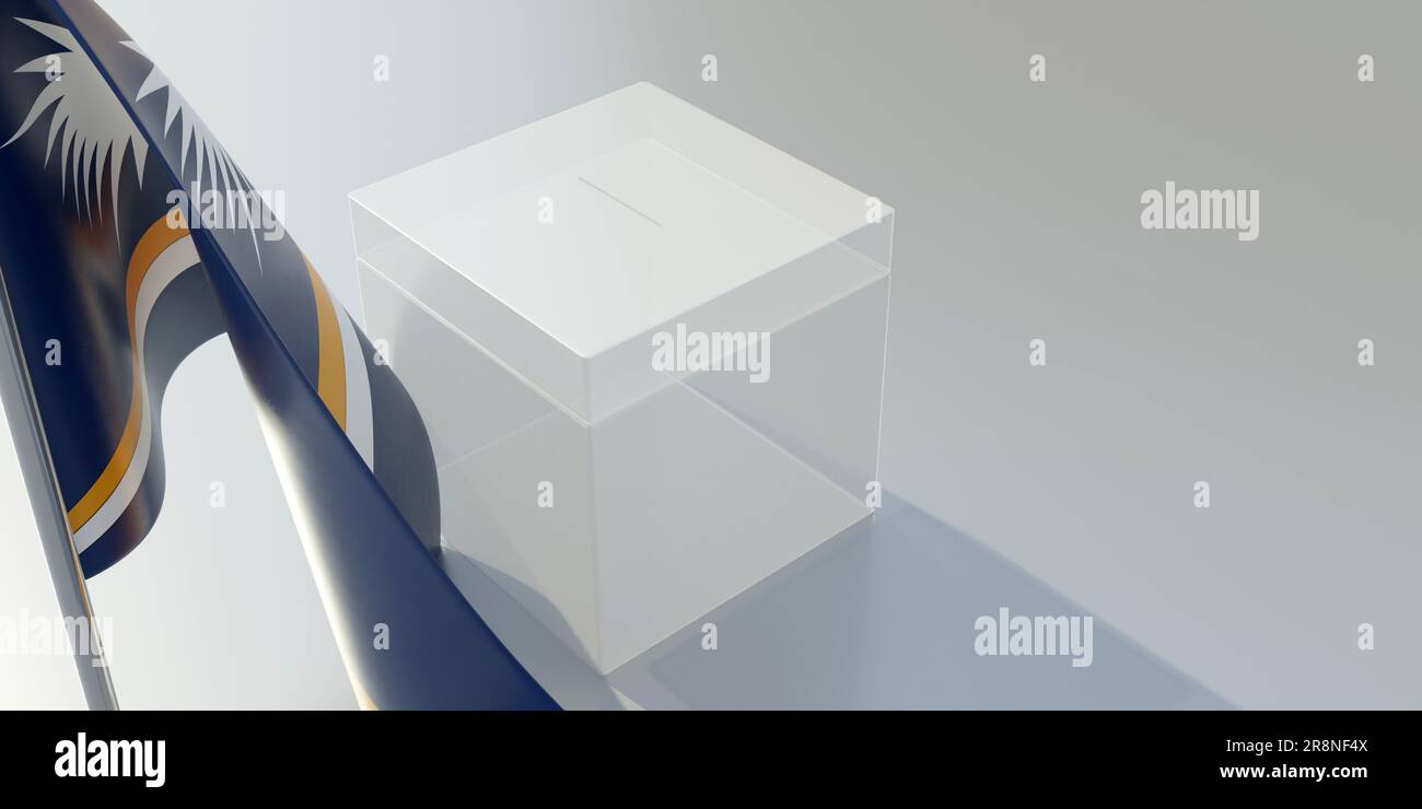 Élections aux Îles Marshall, boîte de vote et drapeau national. 3d rendu Banque D'Images