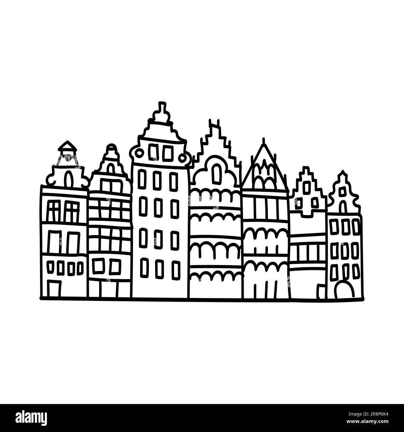 Dessin à la main de l'icône de contour de doodle du bâtiment européen. Sites touristiques des villes d'europe. dessins simples de façades Illustration de Vecteur