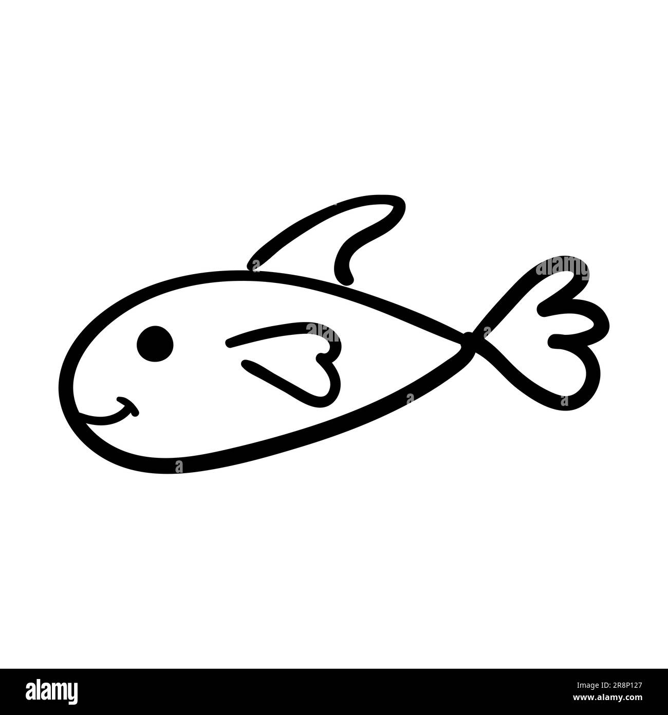 Poisson-doodle dessiné à la main. Animaux sous-marins avec nageoires. Image de dessin animé drôle et puérile. Élément simple avec trait noir épais. Illustration vectorielle isol Illustration de Vecteur