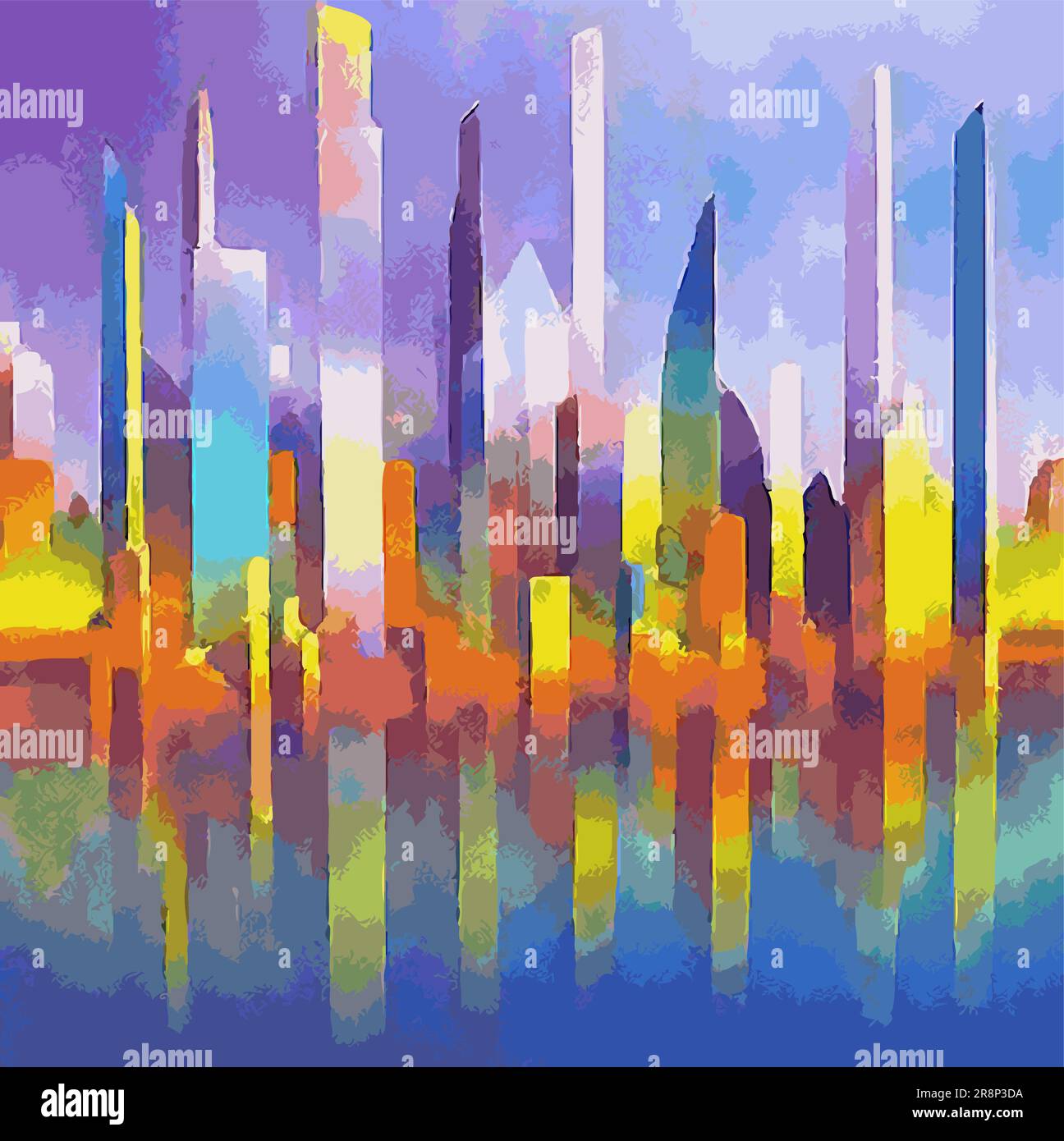 Vecteur moderne abstrait géométrique Illustration peinture ville Skyline plusieurs couleurs Cubisme expansif Illustration de Vecteur