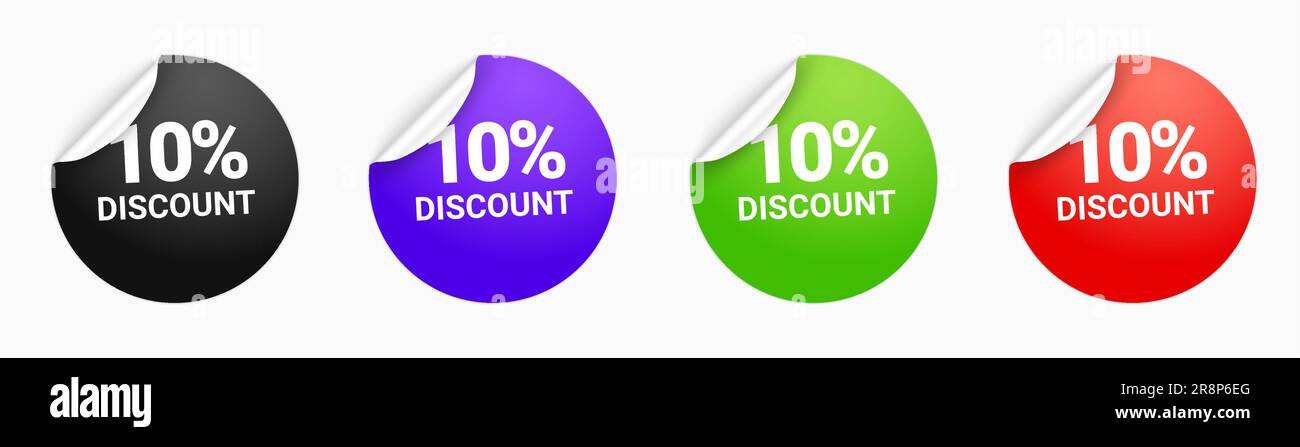 Coupon de réduction de solde icône en forme de rond. Rabais promotion de prix de 10 % sur les étiquettes adhésives pour banderoles d'autocollants. Illustration de Vecteur