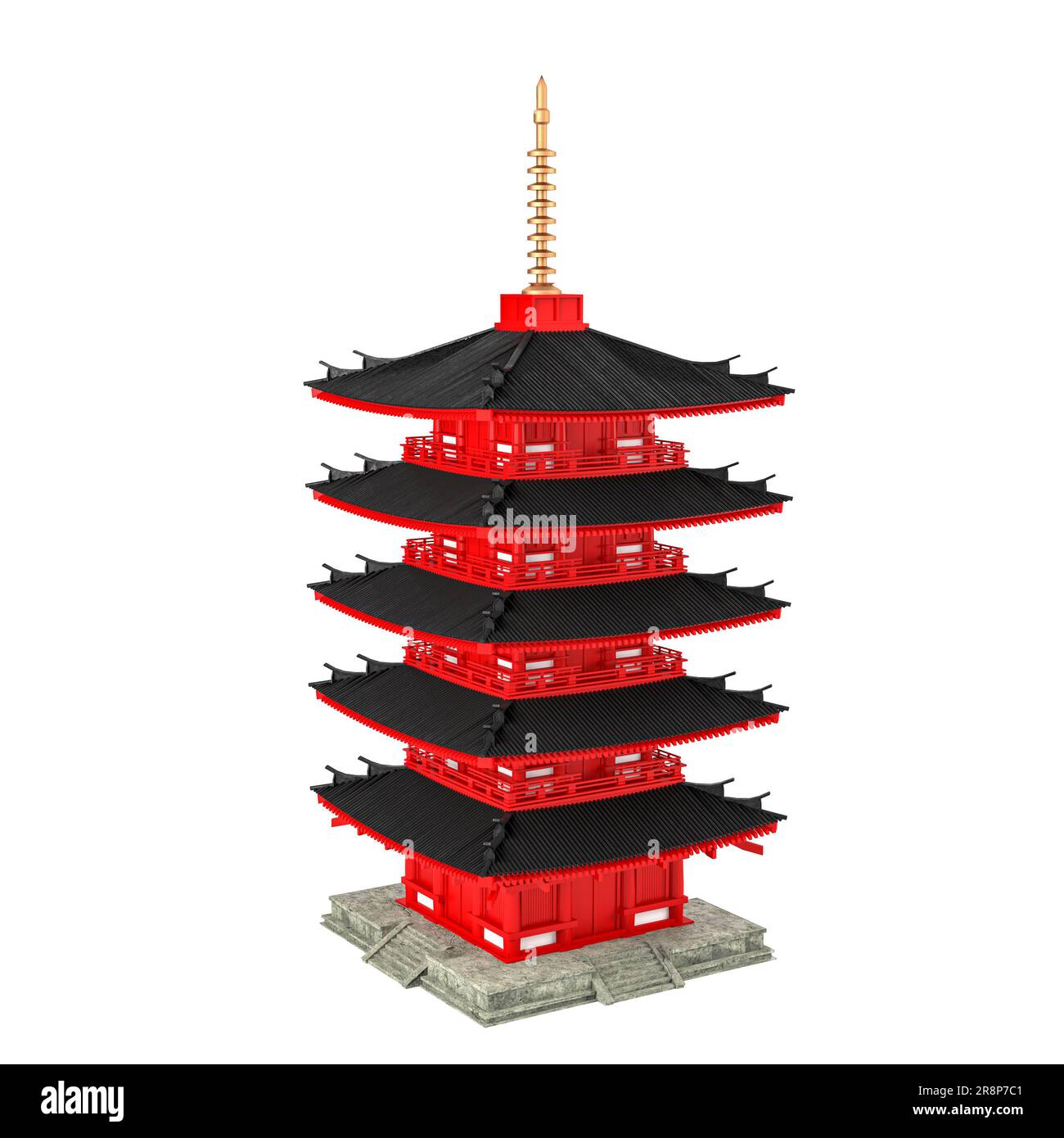 Basse poly ancienne pagode japonaise isolée sur fond blanc, rendu 3D. Banque D'Images