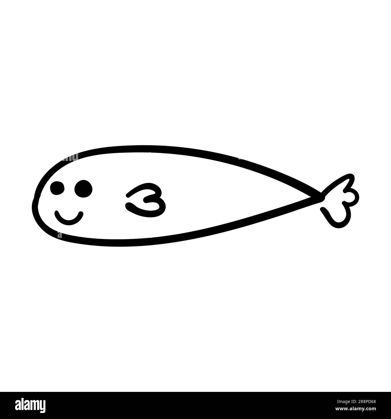 Poisson-doodle dessiné à la main. Animaux sous-marins avec nageoires. Image de dessin animé drôle et puérile. Élément simple avec trait noir épais. Illustration vectorielle isol Illustration de Vecteur