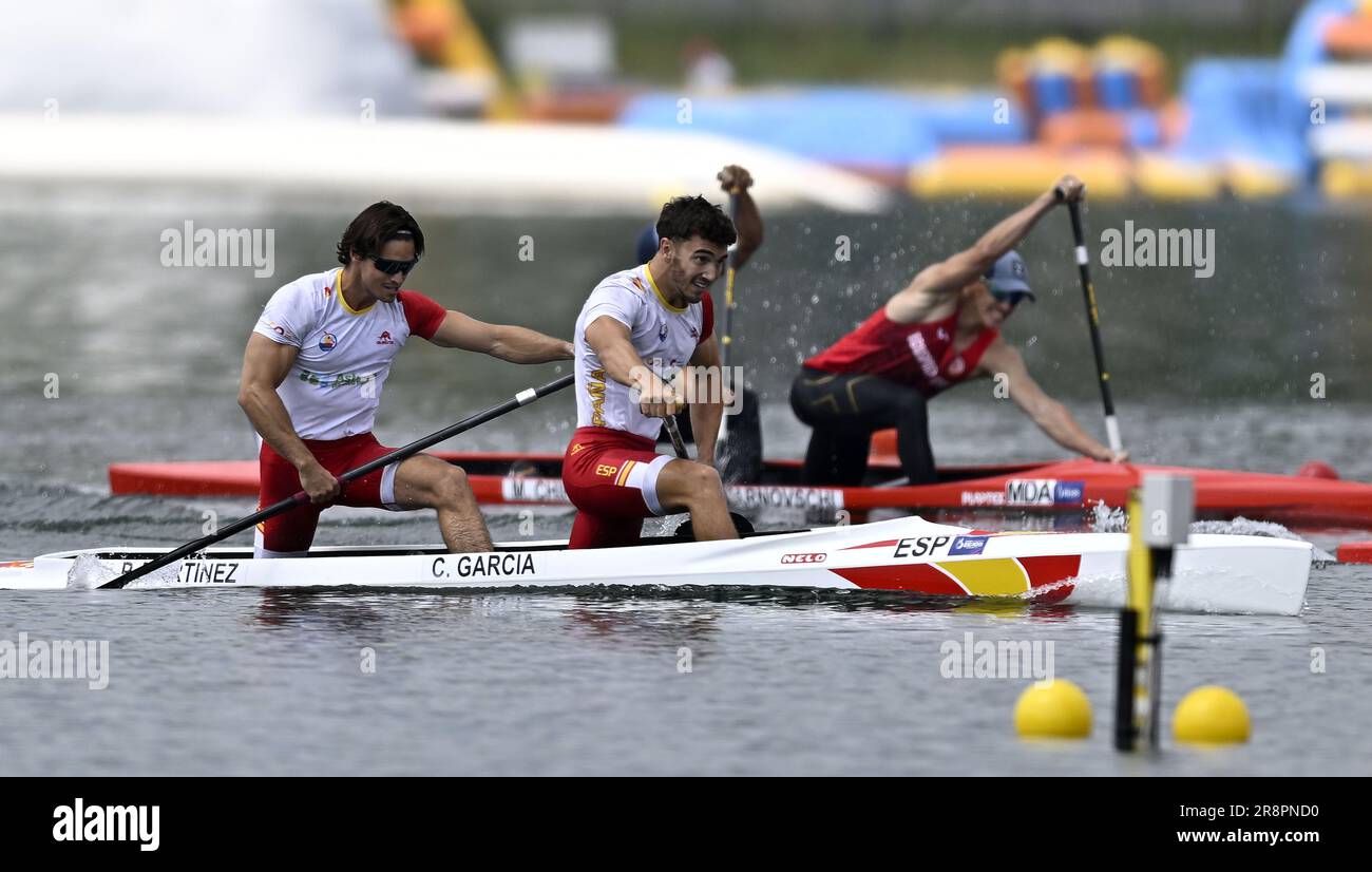 Cracovie, Pologne. 22nd juin 2023. Canot Sprint. Jeux européens de 2023. Voie navigable de Kryspinow. Cracovie. Cayetano Garcia et Pablo Martinez Estevez (ESP) dans le mens Canoe Double 500m lors de l'événement de sprint de canoë aux Jeux européens de 2023, Cracovie, Pologne. Credit: Sport en images/Alamy Live News Banque D'Images