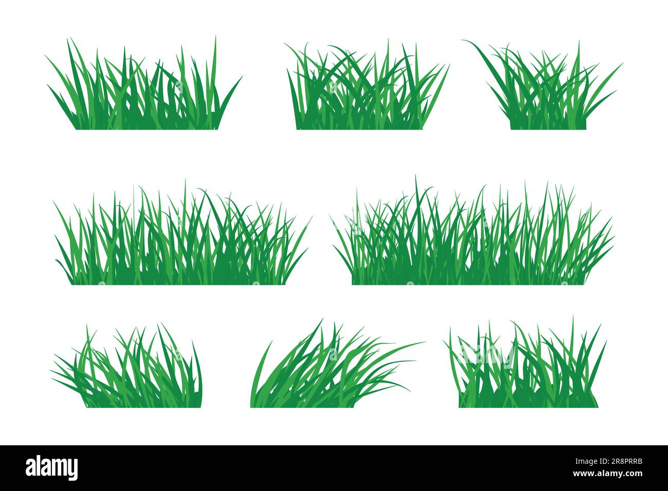 Herbe de dessin animé verte dans des petits pains, des grappes. Éléments pour différents motifs sur le thème de l'été. Modèle prêt isolé sur fond blanc Illustration de Vecteur