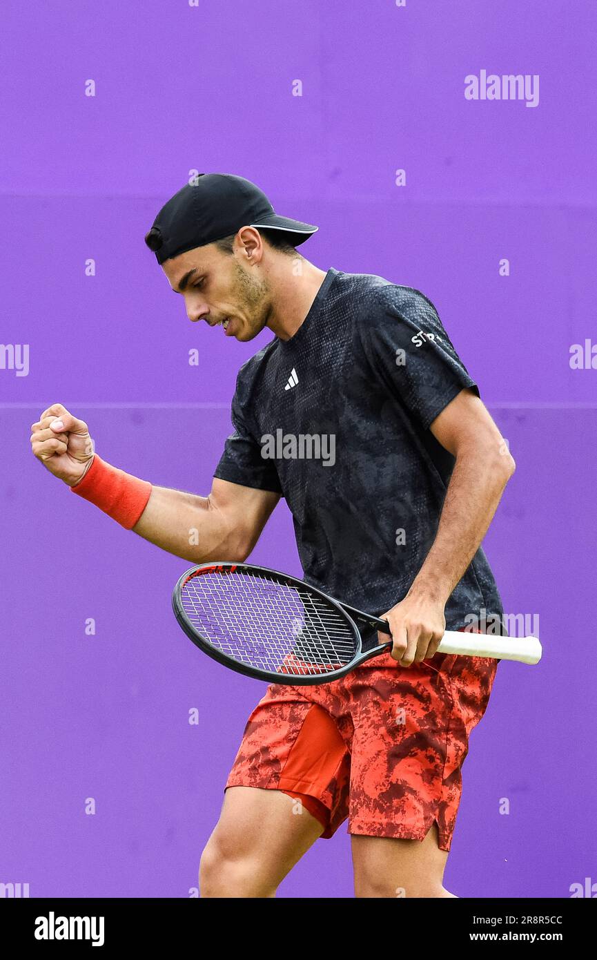 Londres, Royaume-Uni. 22 juin 2023. Francisco Cerundolo (Arg) lors de son match rond de 2 contre Gregor Dimitrov (Bul) aux Championnats Cinch au Queen’s Club à l’ouest de Londres. Credit: Stephen Chung / Alamy Live News Banque D'Images