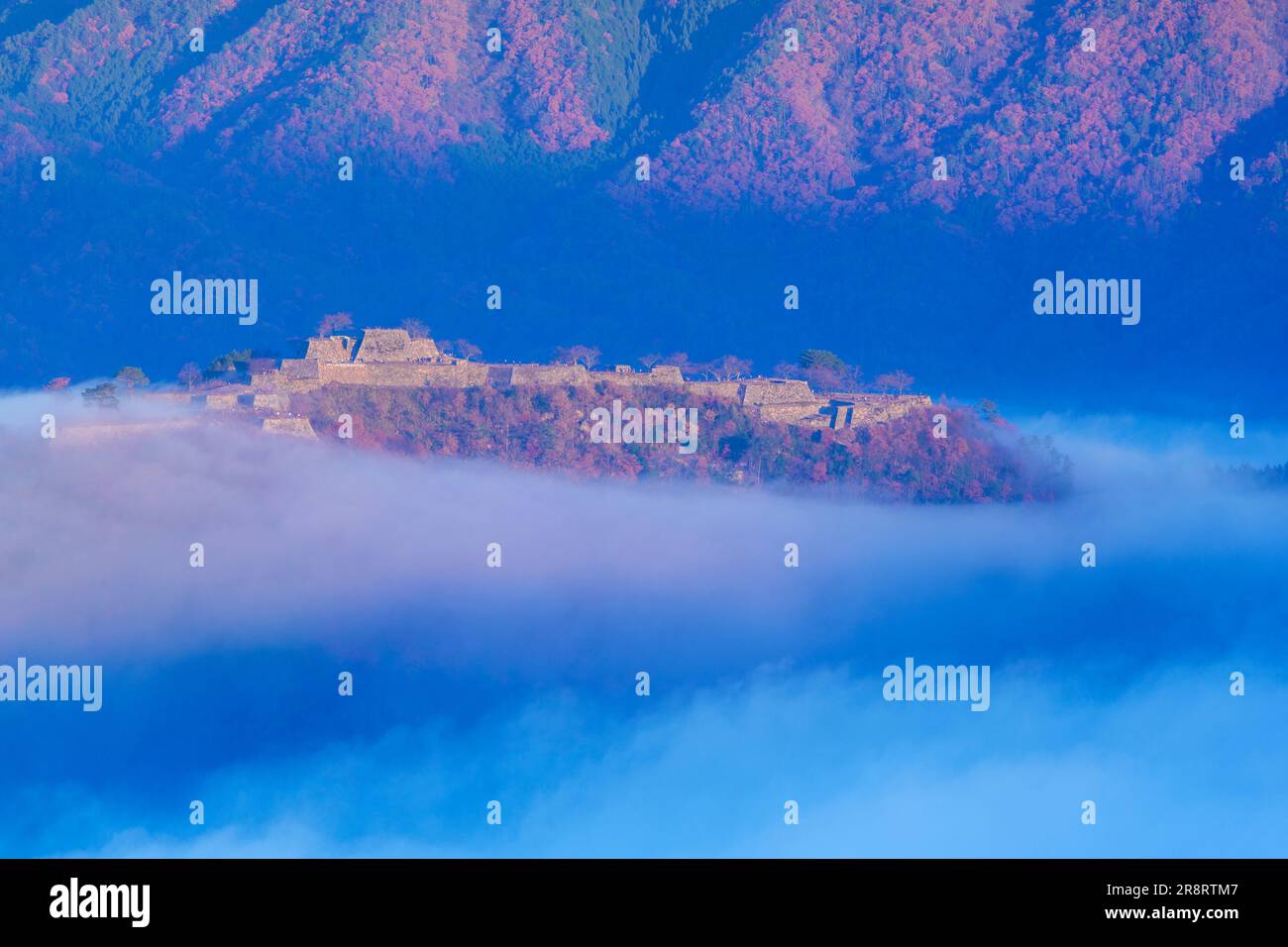 Mer de nuages englobant les ruines du château de Takeda Banque D'Images