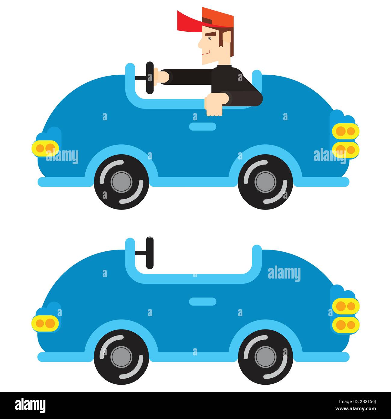 Garçon conduisant une voiture. voiture plate de style dessin animé avec et sans conducteur. illustration vectorielle Illustration de Vecteur