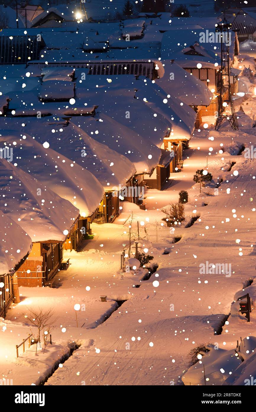 Nuit d'Ouchi-juku en hiver Banque D'Images