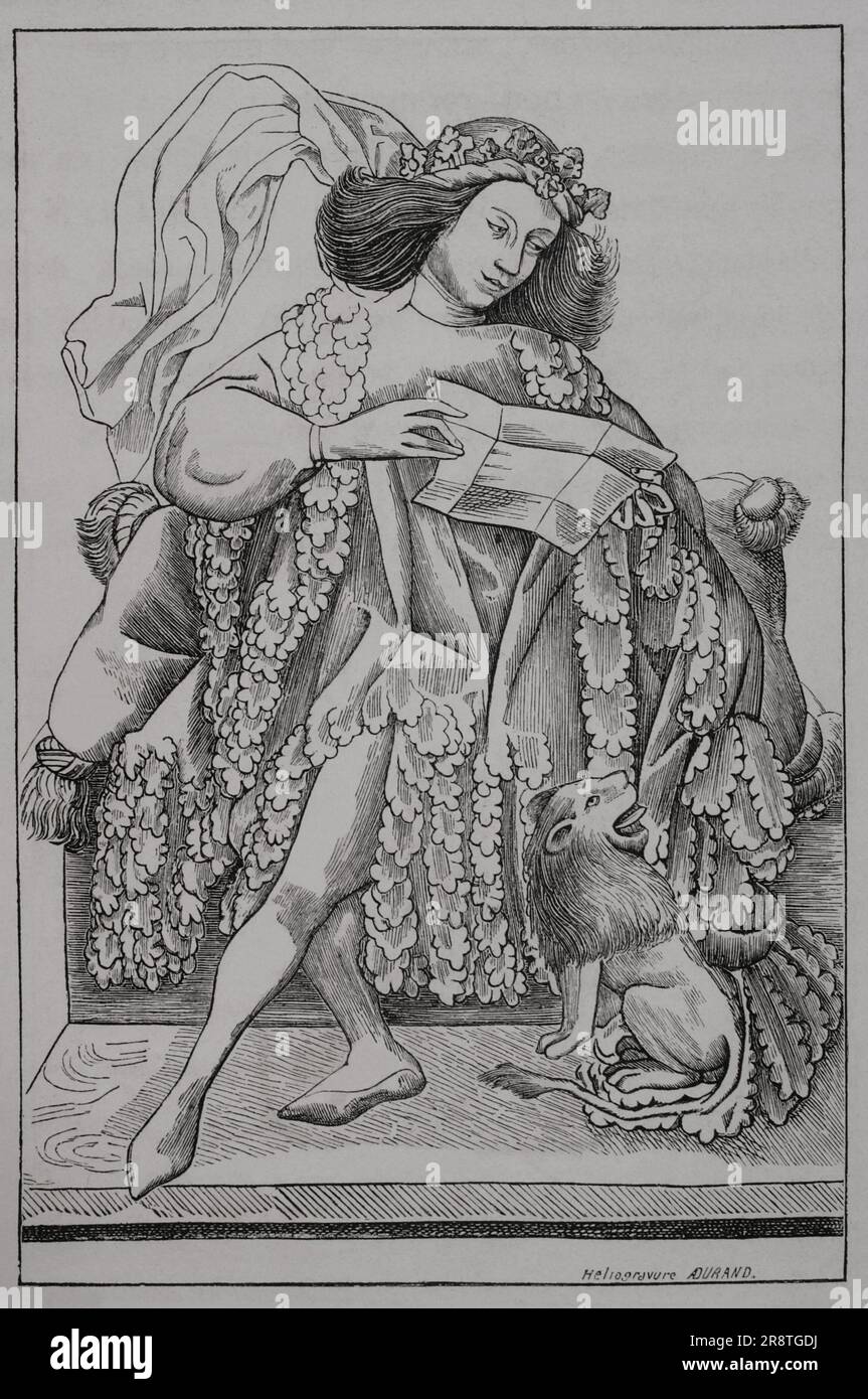 Le Chevalier. Jouer à la carte à partir d'un jeu de cartes. Gravure par Master E.S. (env. 1420-h. 1468). 'Les Arts au Moyen Age et l'Epoque de la Renaissance', par Paul Lacroix. Paris, 1877. Auteur: Master E. S. (ca.1420-ca.1468). Graveur allemand non identifié, orfèvre et graveur. Banque D'Images