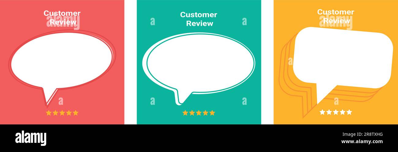 Jeu de modèles de devis de bulle de discours d'avis client. Bulles de parole avec un espace vide et une note de cinq étoiles. Concept de rétroaction et de communication. Vecteur Illustration de Vecteur Jeu de modèles de devis de bulle de discours d'avis client. Bulles de parole avec un espace vide et une note de cinq étoiles. Concept de rétroaction et de communication. Vecteur Illustration de Vecteur
