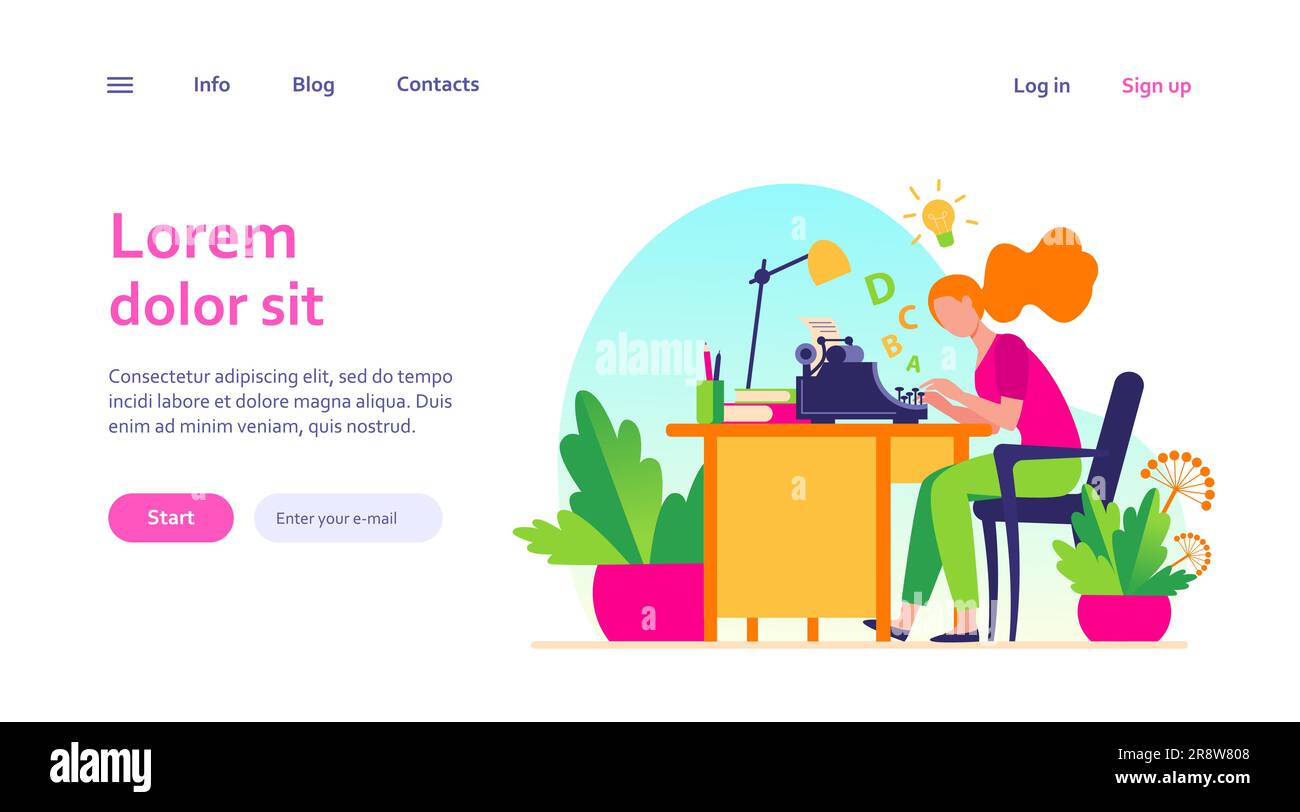 Femme écrivain utilisant la machine rétro de dactylographie Illustration de Vecteur