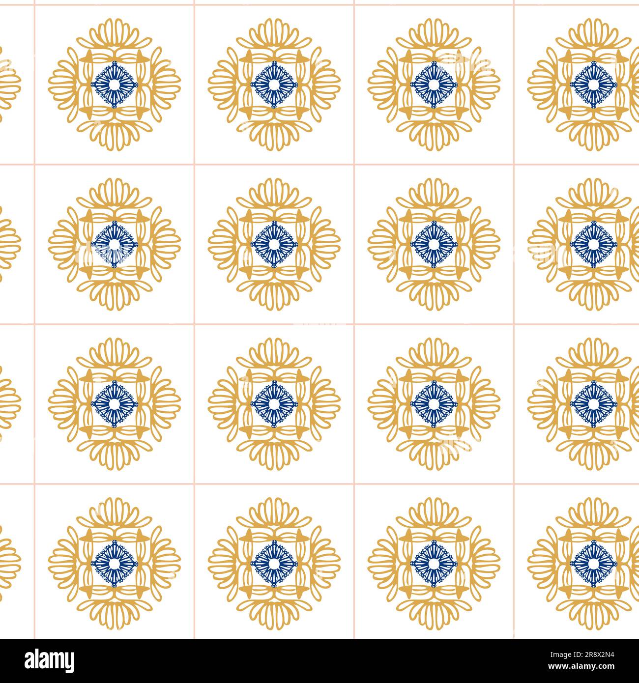 Motif géométrique sans couture dans le style Portugal ornement jaune et bleu. Azulejo vecteur, décoration intérieure de mode carreaux. Arrière-plan textile ornemental Illustration de Vecteur