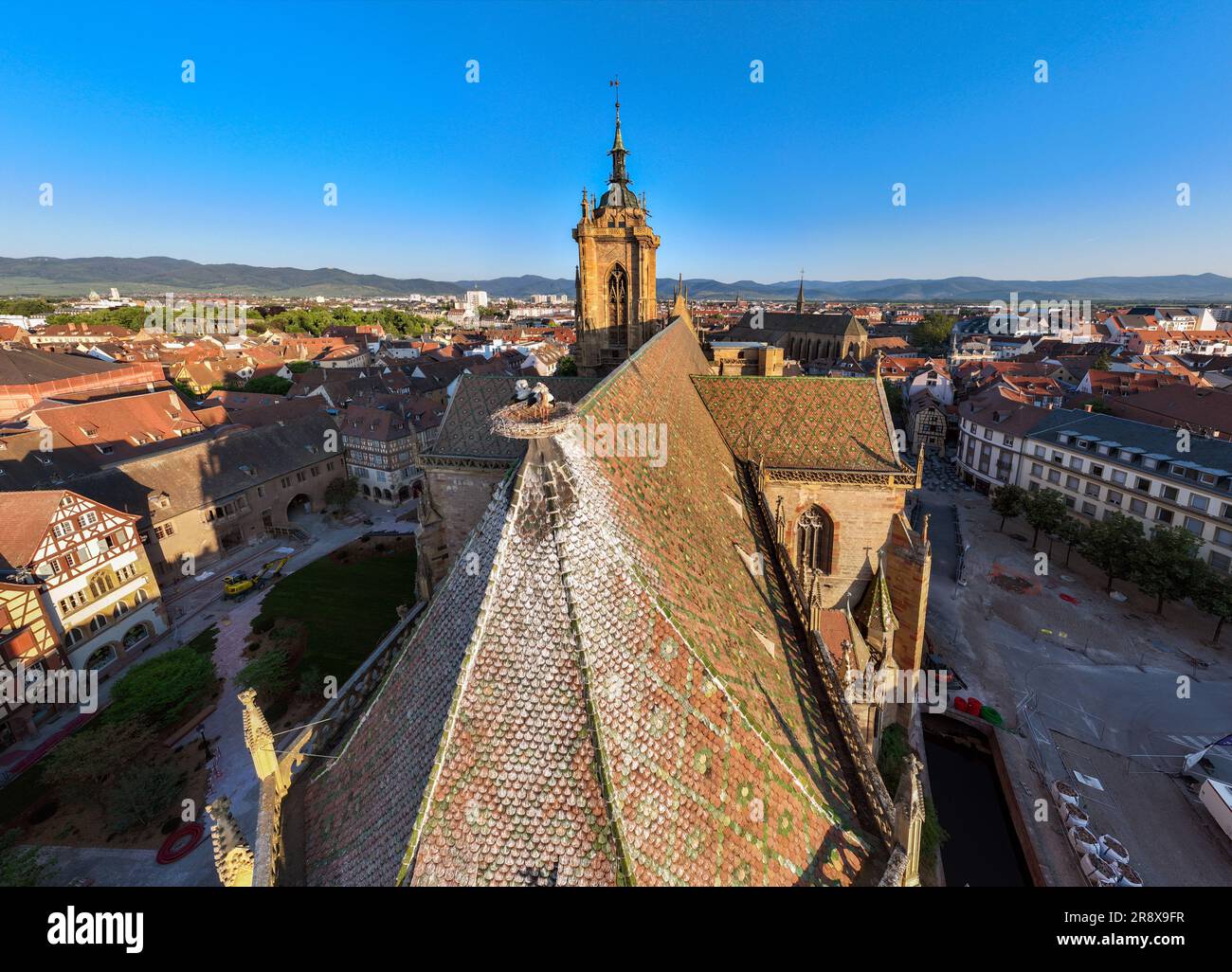 Photographie aérienne de l'église Saint-Martin - Eglise Saint-Martin, église à Colmar, dans le Haut-Rhin, Alsace, France Banque D'Images