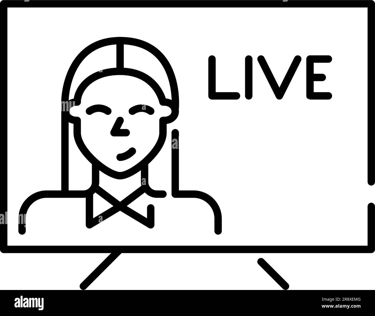 Rapport TV en direct. Femme journaliste présentant des nouvelles. Pixel parfait, contour modifiable Illustration de Vecteur