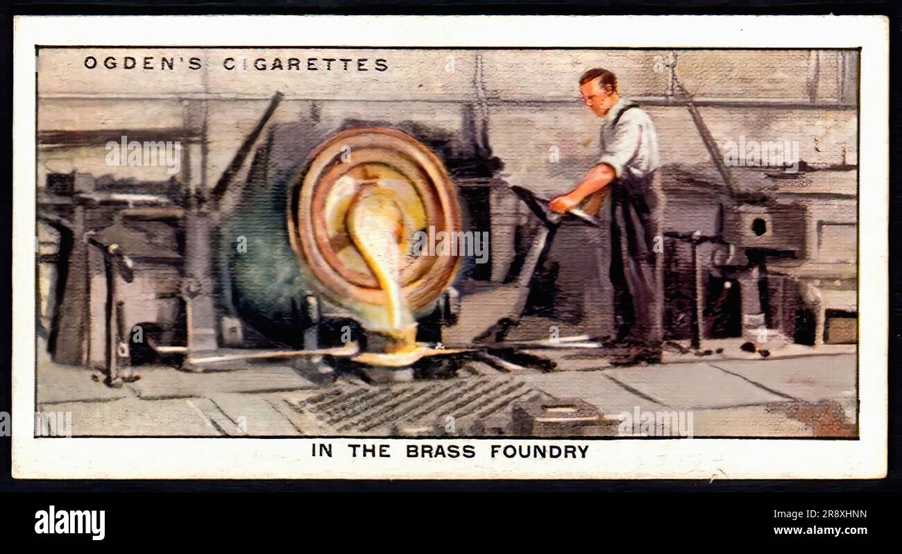 Dans la Fonderie de laiton - carte de cigarettes vintage Banque D'Images