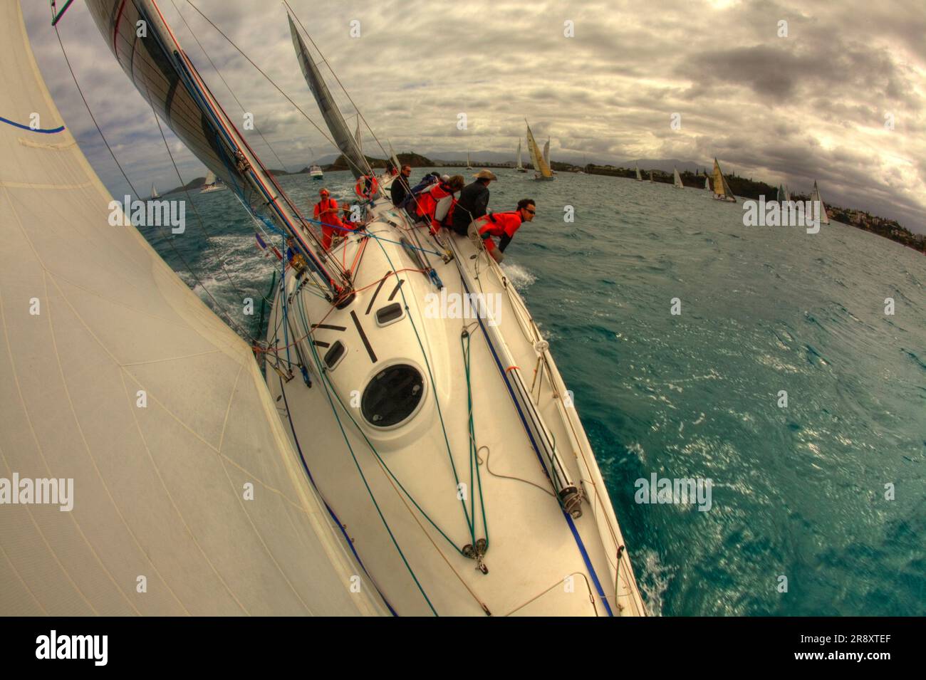 À bord d'un yacht lors d'une course semestrielle de 2009 dans le Pacifique, au large de la Nouvelle-Calédonie. Banque D'Images
