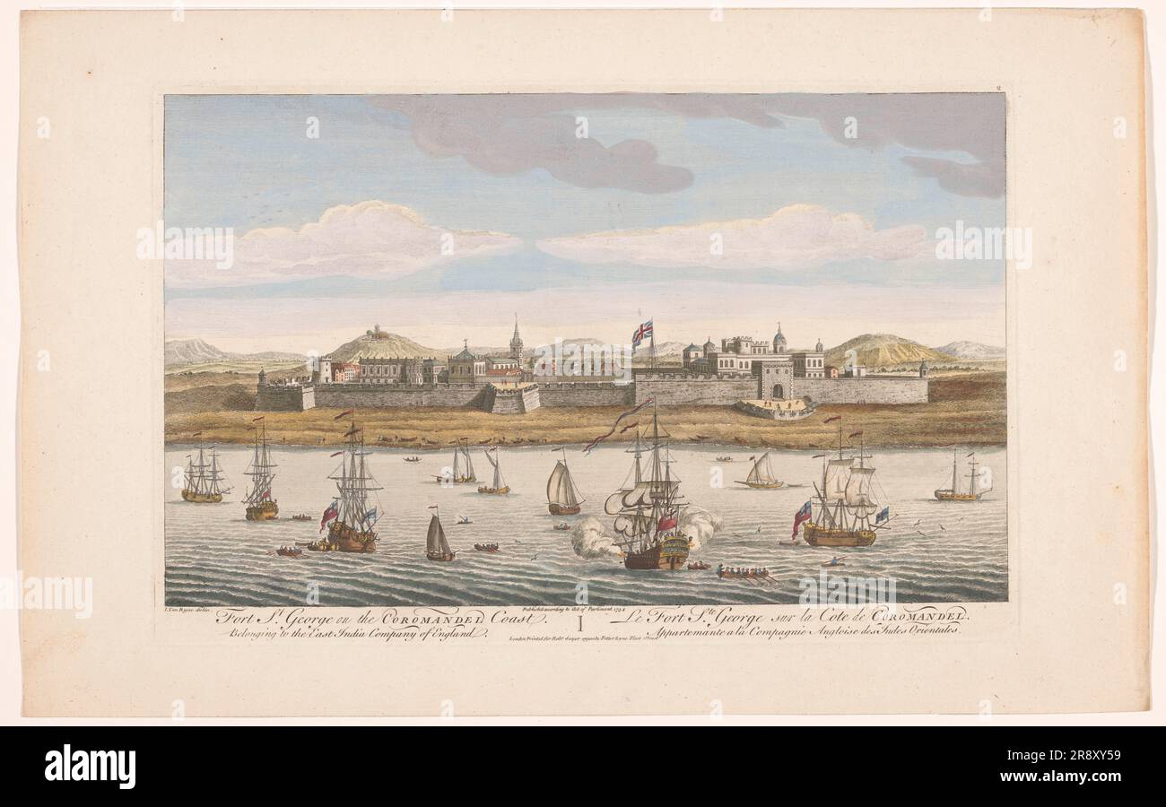 Vue sur le fort Saint George à Madras, 1754. Fort St. George sur la côte de Coromandel, appartenant à la Compagnie de l'Inde de l'est de l'Angleterre. Banque D'Images