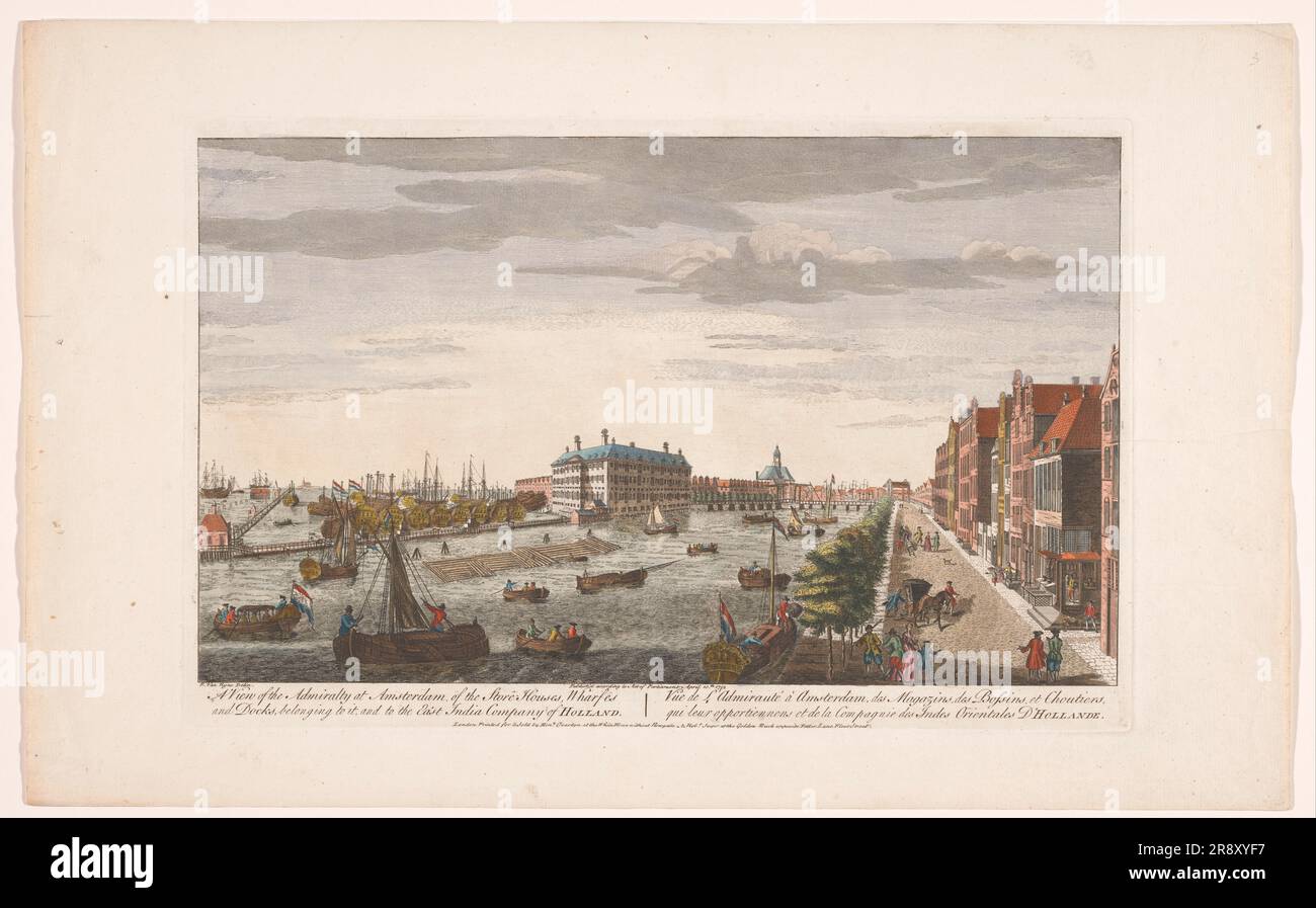 Vue sur l'entrepôt de l'Amirauté à Amsterdam, 1752. 'Une vue de l'Amirauté à Amsterdam, des maisons de magasins, des quais et des quais, qui en font partie, et de la Compagnie de l'Inde de l'est des pays-Bas'. Banque D'Images