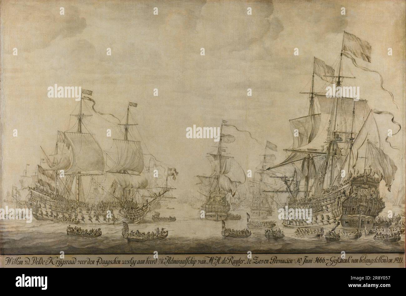 "Conseil de guerre à bord ""les sept provinces"", le fleuron de Michiel Adriaensz de Ruyter, 10 juin 1666, précédant la bataille de quatre jours: Épisode de la deuxième guerre anglo-hollandaise", 1666-1693. Banque D'Images