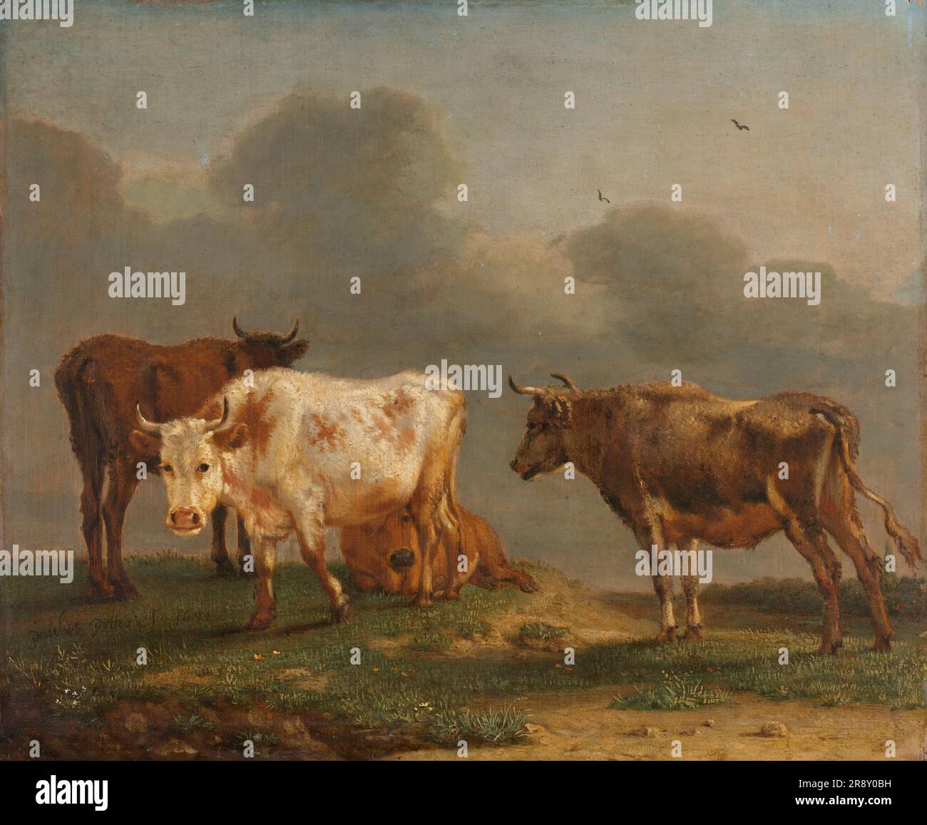 Quatre jeunes Bulls dans un Meadow, 1651. Banque D'Images Quatre jeunes Bulls dans un Meadow, 1651. Banque D'Images