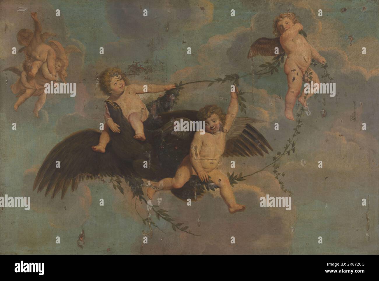 Putti avec un aigle sur les nuages, c.1650. Banque D'Images