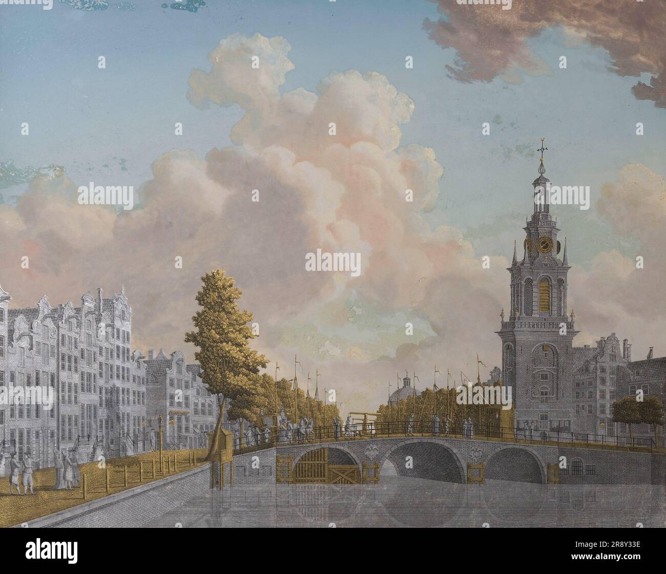 Vue sur la Tour appelée Jan Roodenpoortstoren et le canal Singel d'Amsterdam, 1770-1814. Banque D'Images