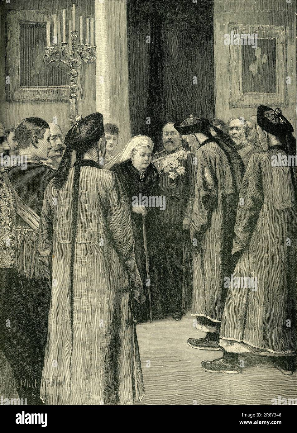 'Visite de Li Hung Chang à la Reine à Osborne', C1900. Le diplomate chinois Li Hongzhang, vice-roi de Zhili, avec la reine Victoria à la maison Osborne en 1896. '...il n'a pas donné les commandes étendues de navires et de matériel de guerre que certains de ses artistes avaient espéré, et le sentiment général était que trop de bruit avait été fait sur lui". De "Cassell's History of England, vol. IX". [Cassell and Company, Limited, Londres, Paris, New York & amp ; Melbourne] Banque D'Images